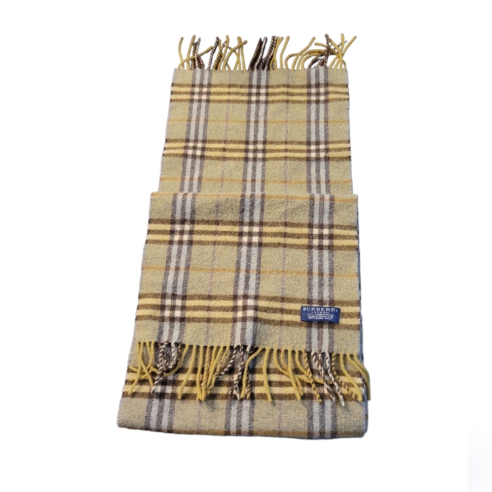 Burberry Classic Nova Check Lambswool Green Unisex Vintage Scarf
